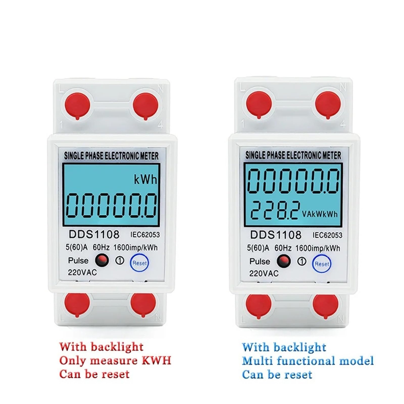 contatore Elettrico LCD 220VAC con retroilluminazione Digitale monofase Reset Zero contatore di energia kWh Tensione Corrente consumo energetico(DDS1108 Reset KWH)