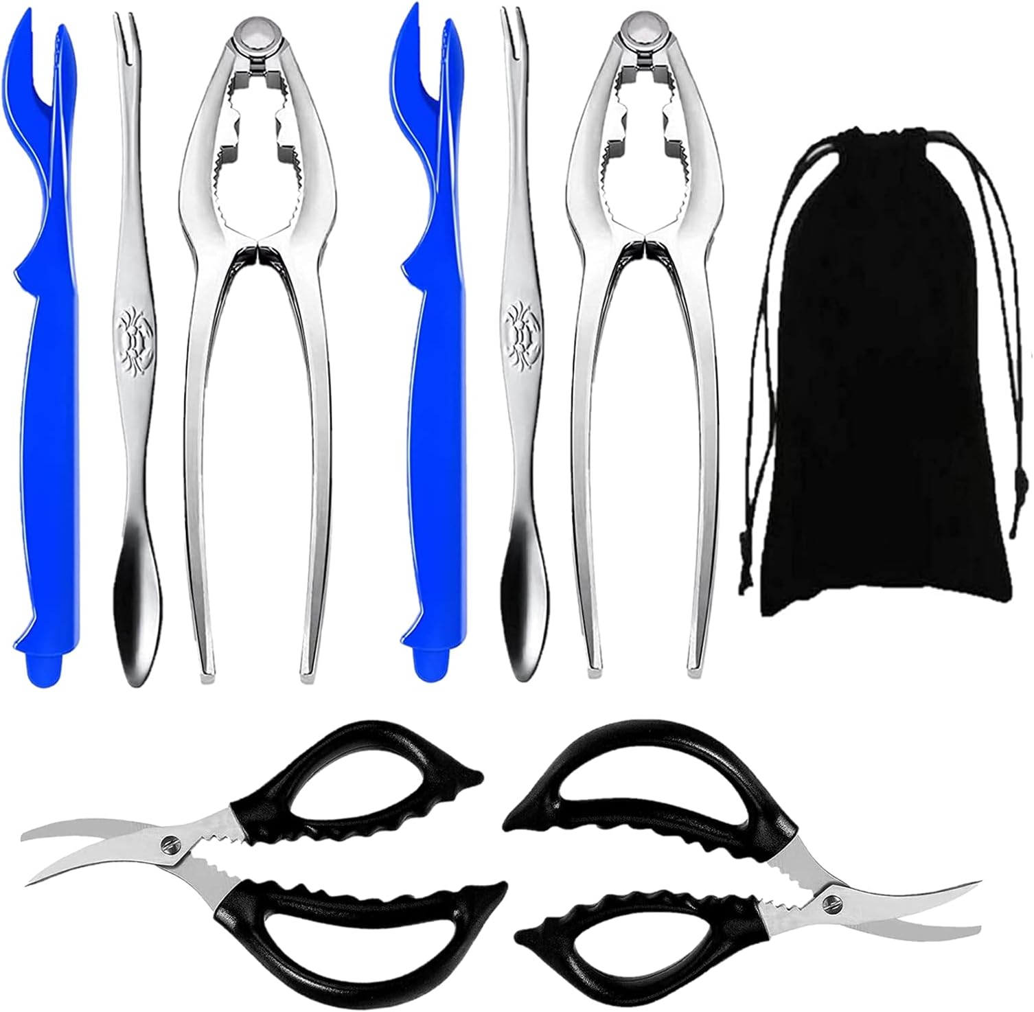 9Pcs Seafood Tools Set Stainless Steel Forks Opener Crab Lobster Crackers Shellfish Lobster Crab Leg Sheller Nut Crackers Dishwasher Safe
