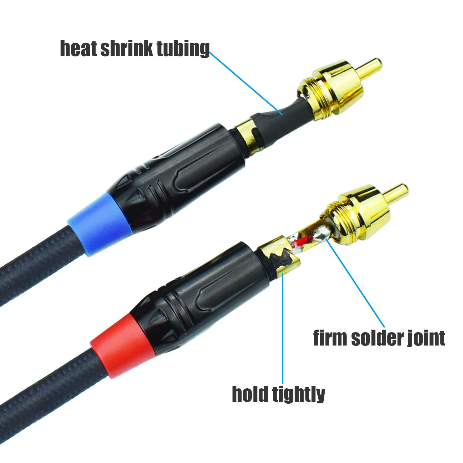 Cinch-auf-XLR-Buchse, Y-Splitterkabel, 3 m, Dual-Cinch-auf-XLR-Breakout-Audio-Patchkabel-Adapter, Nylon, geflochten, robust, Kupfergeschirmt, geräuschfrei, für Mixer, Studio-Monitor