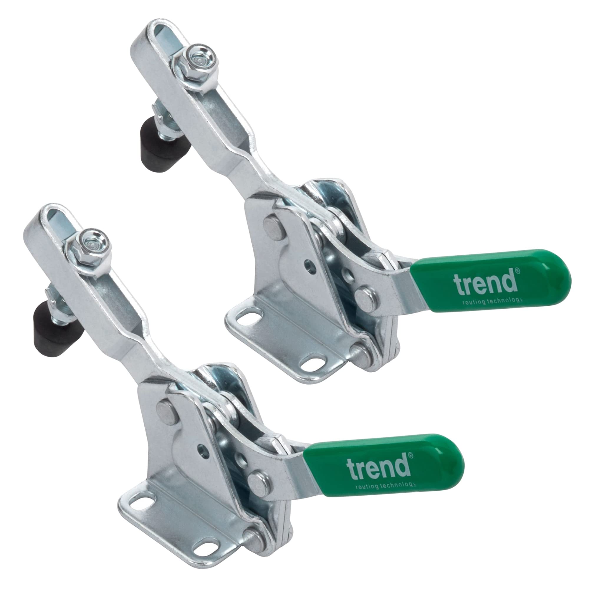 Trend Horizontal Toggle Clamps Twin Pack, 150kg Clamping Force Each, 50mm Clamping Span, Adjustable Rubber Pads, Jig & Fixture Compatible, CR/H150/SET
