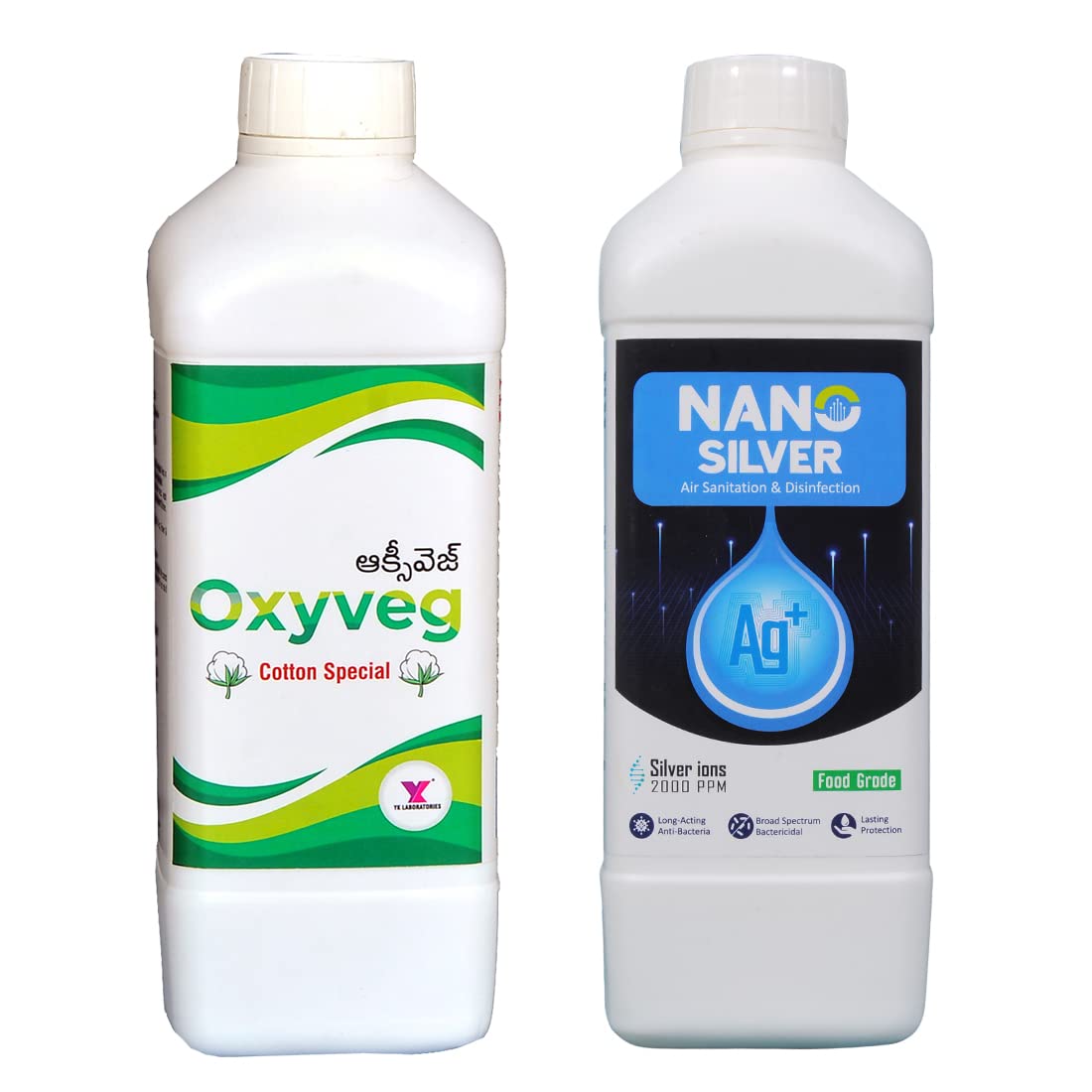 YK Laboratories OxyVeg 1 Litre & Nano Silver 2000ppm 1 Litre For Plant Chewing Pest & Bacterial Diseases