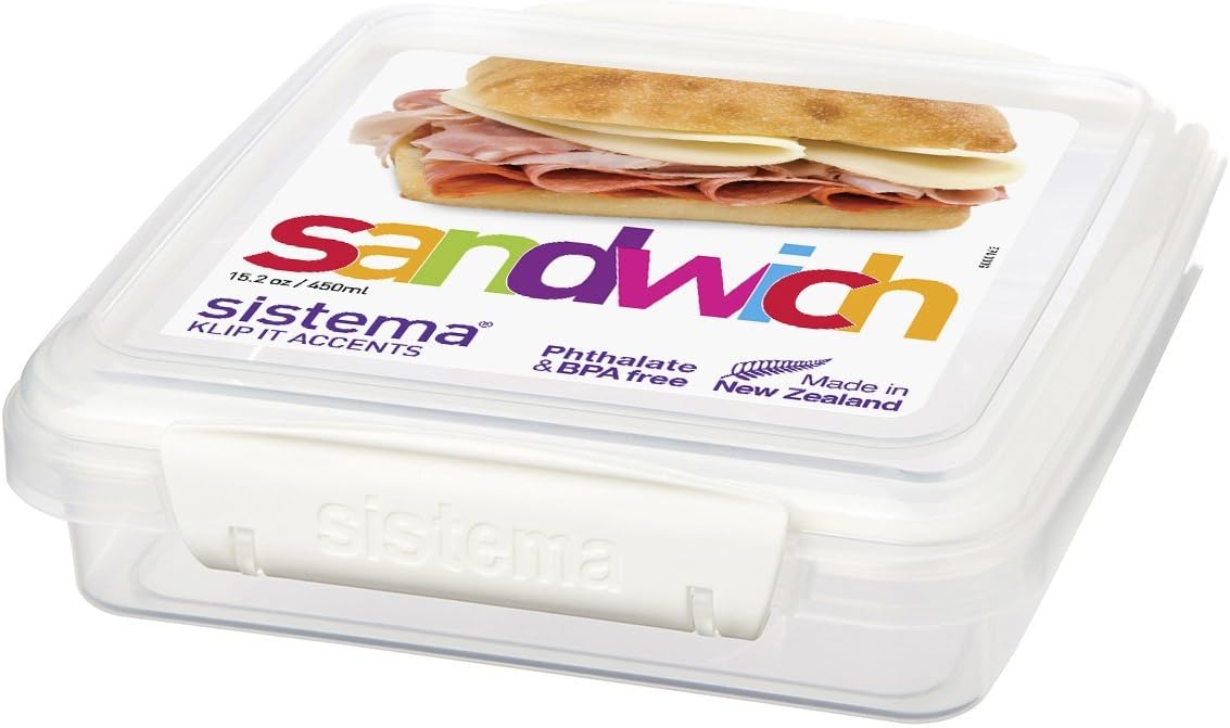 Klip It Accents Collection Sandwich Box Food Storage Container, 15.2 Ounce/ 1.9 Cup, Assorted Colors