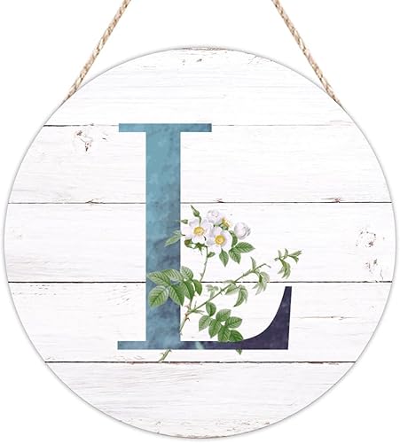 Vista 22 de Welcome Sign for Wall Initial Letter C Blue Round Wood Signs Monogram White Floral Wood Plaque Fresh Flowers 12in Mid Century Home Wall Decor for
