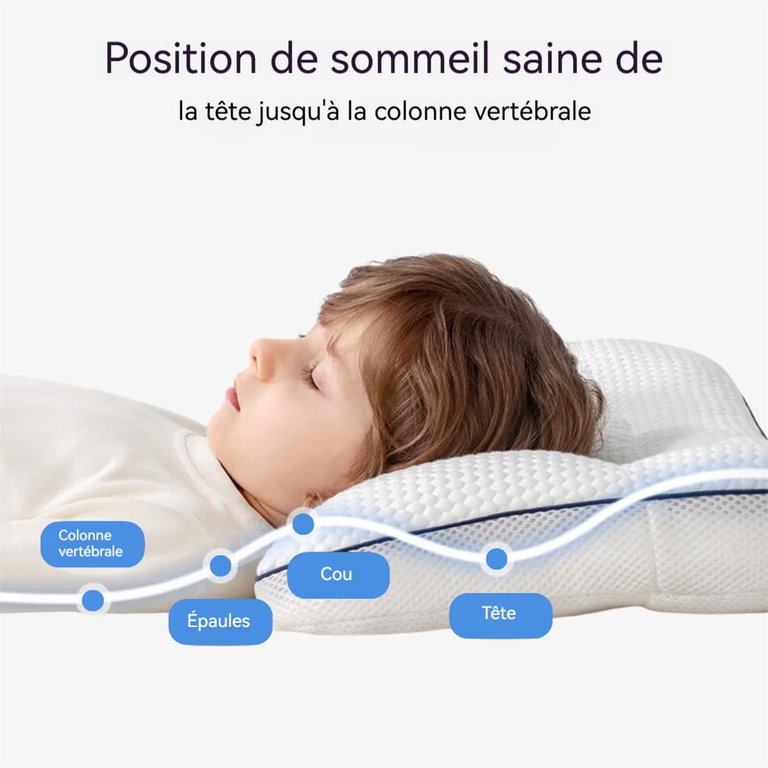 Oreiller Ergonomique Enfant Mémoire de Forme – Soutien Cervical & Sommeil Réparateur – Hypoallergénique, Anti-Acariens & Housse Lavable – Idéal pour Lit, Sieste, Voyage, Filles & Garçons 3-10 Ans