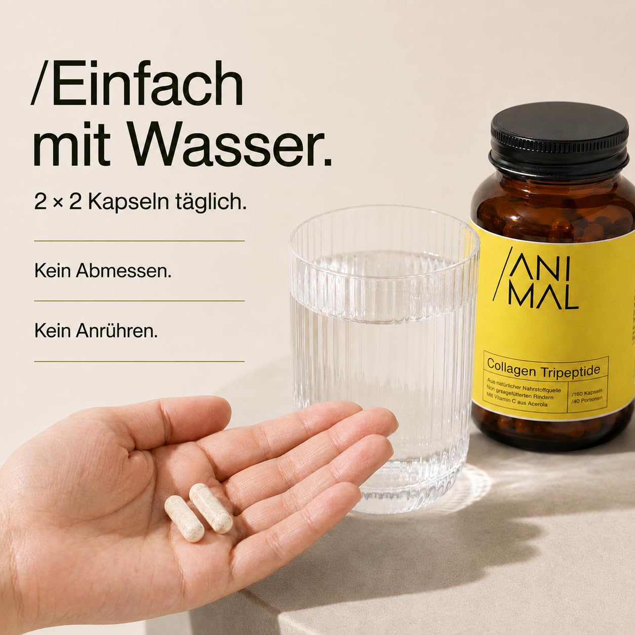 Kollagen Kapseln hochdosiert [160 Stk.] – Collagen Tripeptide nur 500 Dalton – Mit Vitamin C aus Acerola für eine normale Kollagenbildung – 2.000 mg Kollagen pro Tagesdosis – 40 Portionen