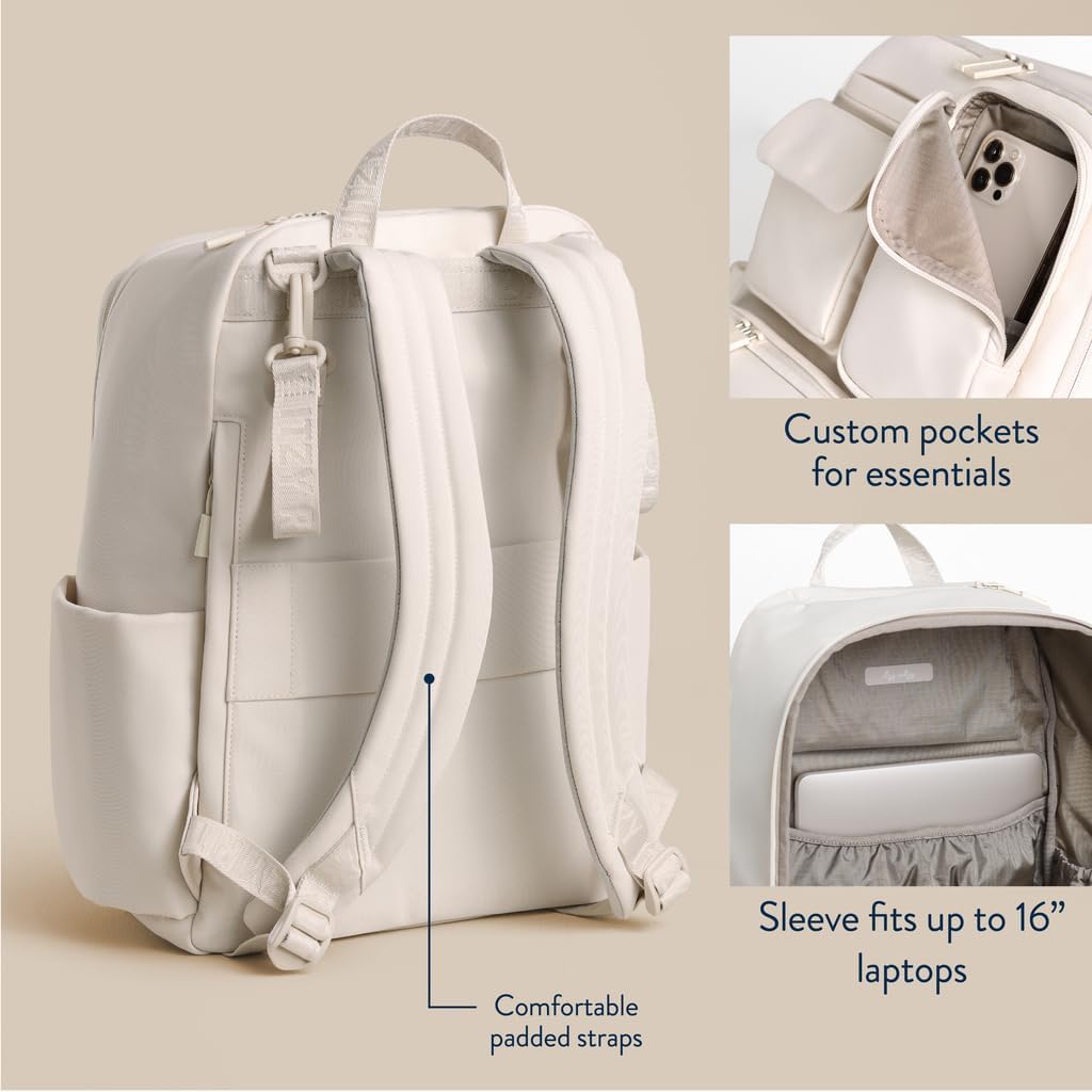 Itzy Ritzy Utility Diaper Bag Backpack – Features 17 Pockets (Including 2 Insulated Bottle Holders) & Trolley Sleeve and Includes Stroller Straps & Changing Pad – Part of the Belong Collection (Cream) - Image 6