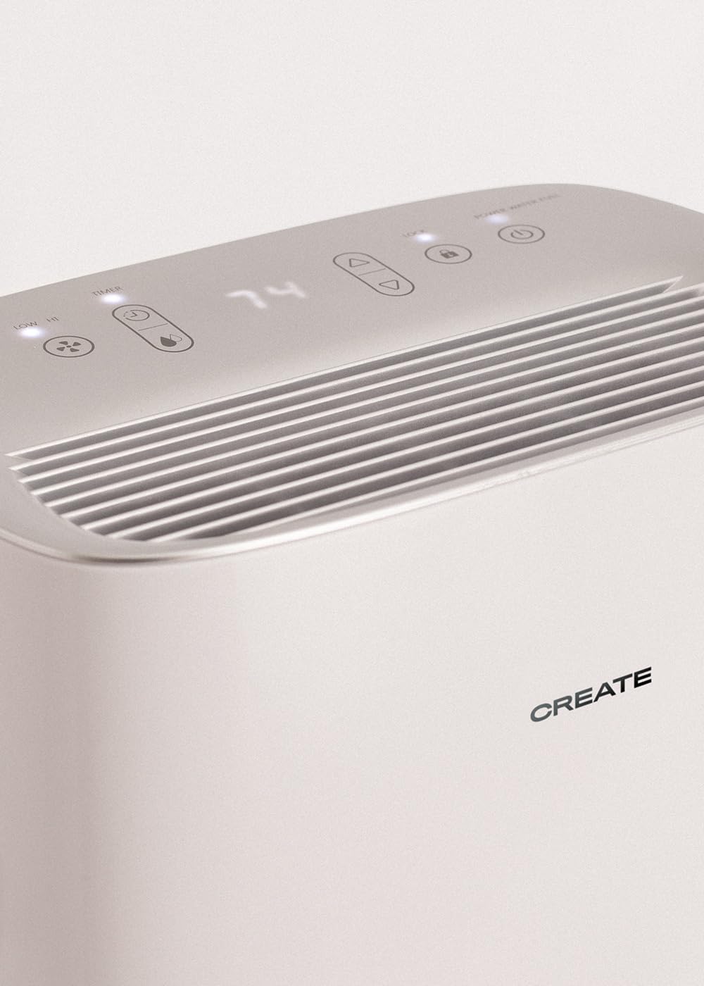 CREATE/Deshumidificador XL CUBIC blanco/Estancias de hasta 40m², filtro de aire lavable, pantalla táctil, reduce un 80% la humedad ambiente, elimina hasta 10 L/día, 220W