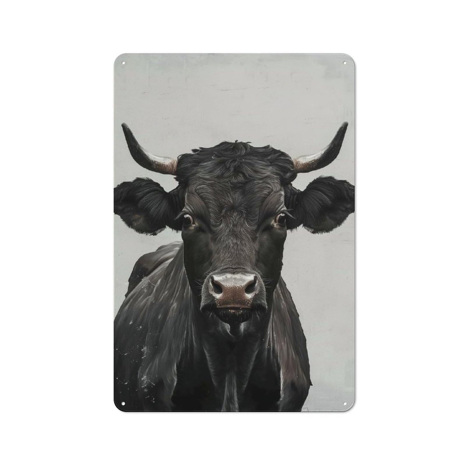 Junmoney Portrait Of A Black Bull Retro Tin Wall Plaque 30X20cm Featuring For Garage Wall, For Vintage Wall Decor Fans, For Themed Room Decoration
