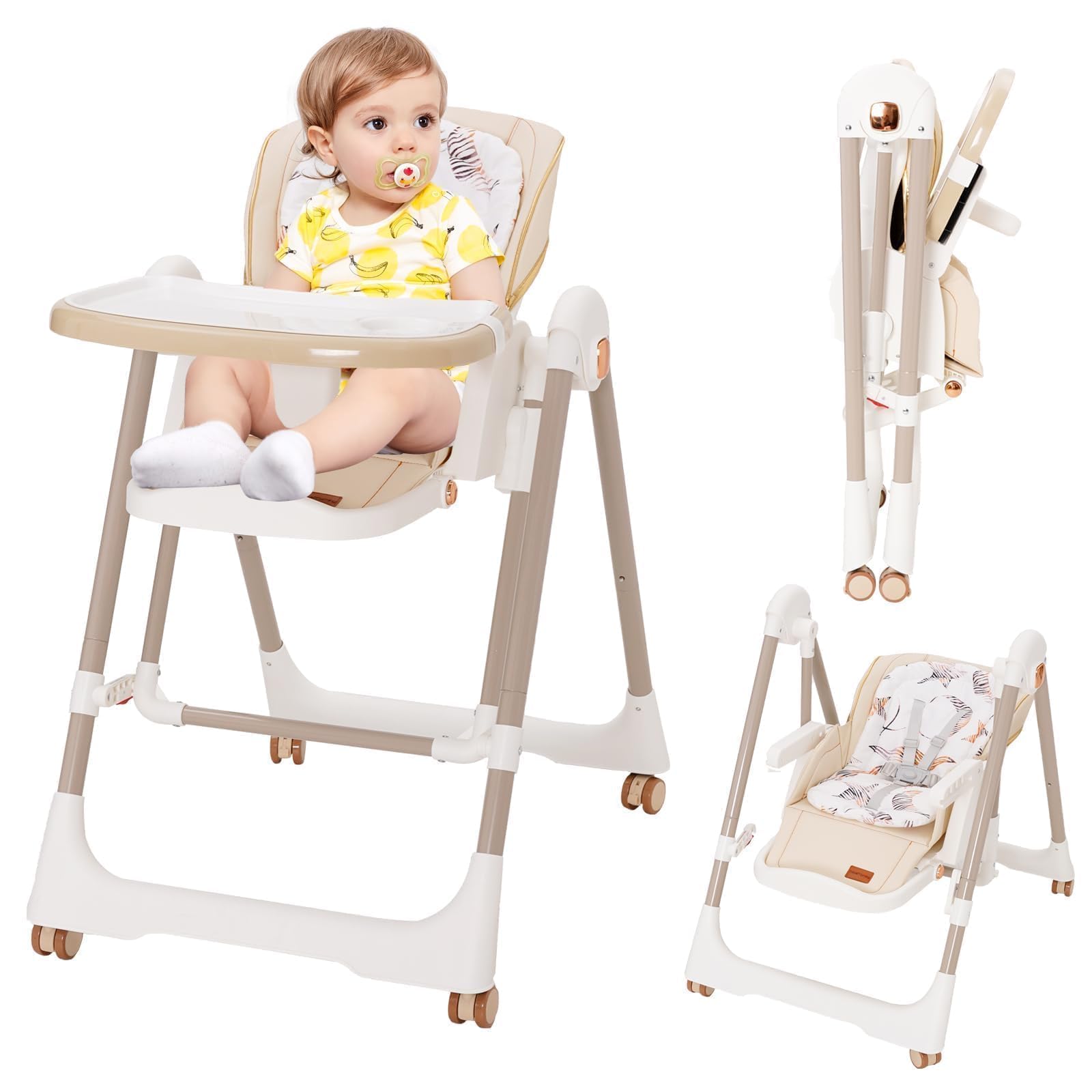 5 en 1 chaise haute bébé evolutive, pliable chaises hautes enfant,transats et balancelles transat haut inclinable bébé confort chaise reglable hauteur,highchair Baby Portable Foldable high