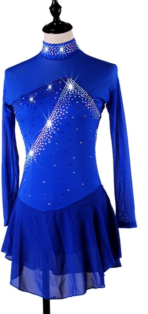 Girls Shinny Rhinestone Roller Blue Ice Skating Dress