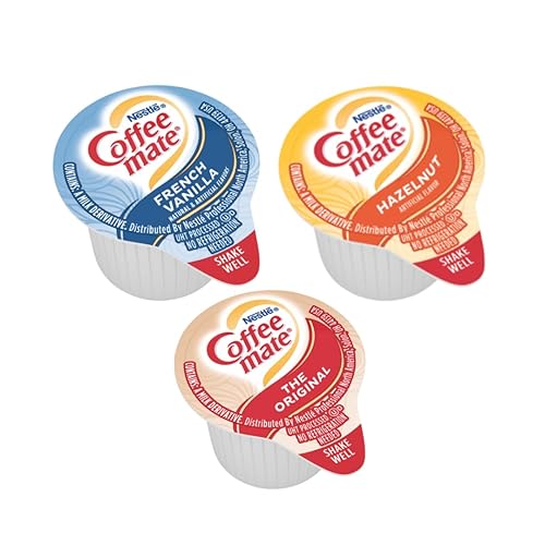 Coffee mate Liquid Creamer - Paquete variado individual cremas individuales individuales original vainilla francesa avellana 3 sabores x 60 unidades