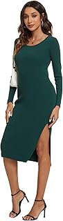 Sponsored Ad - Capuffy Women's Casual Long Sleeves Bodycon Sweater Dress Scoop Neck Side Slit Party Maxi Dress 5101