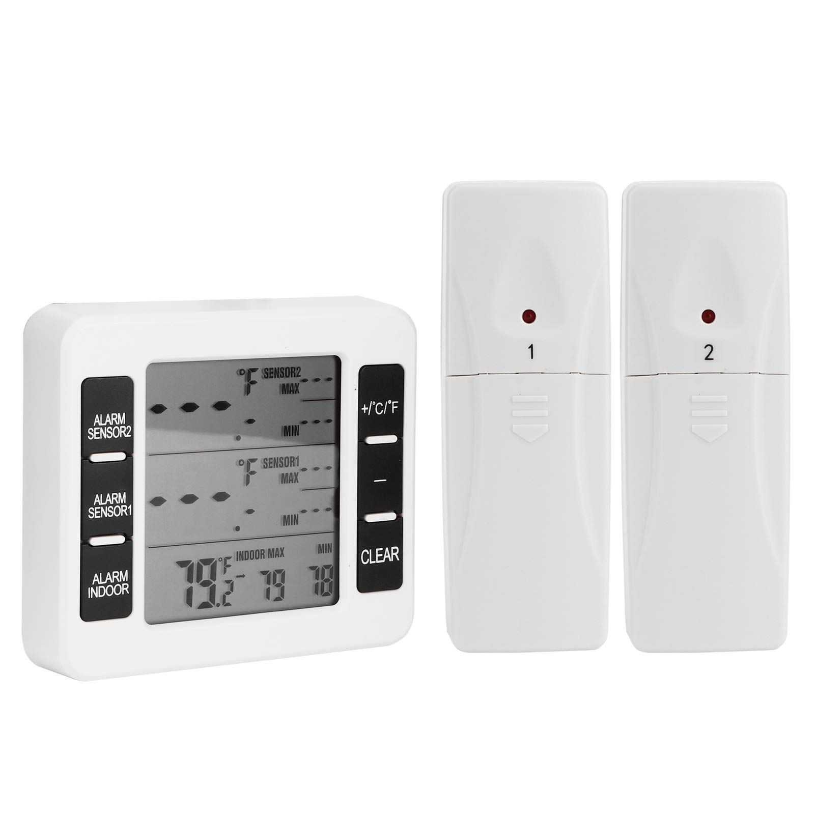 Termometro per Frigorifero Termometro Digitale per Frigorifero Senza Fili Impermeabile Ampio Display LCD Funzione di Registrazione Max/min, Bianco(One for otwo)