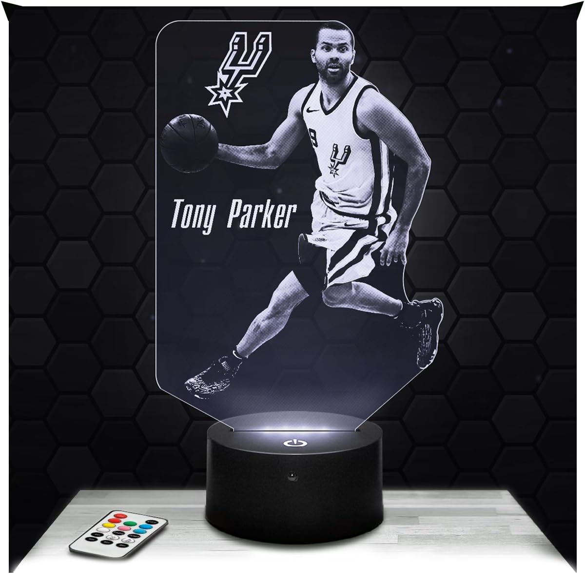 Lampephoto.fr - Tony Parker 3D Lamp, Night Light 3D LED Illusion Lamp, Basketball Player, Gift Idea for Sporty Men, Gifts Merchandise for Boys and Girls, Children's or Adult Bedroom Night Light