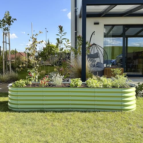 UNIGARDIA Hochbeet aus Metall 240x60x43 cm - Modulares 9-in-1 Hochbeete-Kit - Rostfreie Hochbeete für Garten aus Premium Zn-Al-Mg Stahl - Min. 20 Jahre Lebensdauer - 43 cm Hoch Gemüsebeet, Salbeigrün