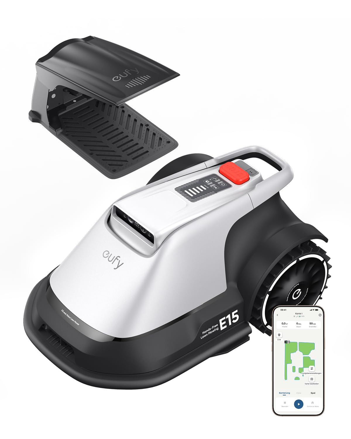 eufy E15 Mähroboter ohne Begrenzungskabel  Keine Signalausfälle  Kein RTK  TrueVision Technologie  Smart-Navigation  Garten bis 800m²  Präzisionsrandschnitt  Hindernisvermeidung  App-Steuerung