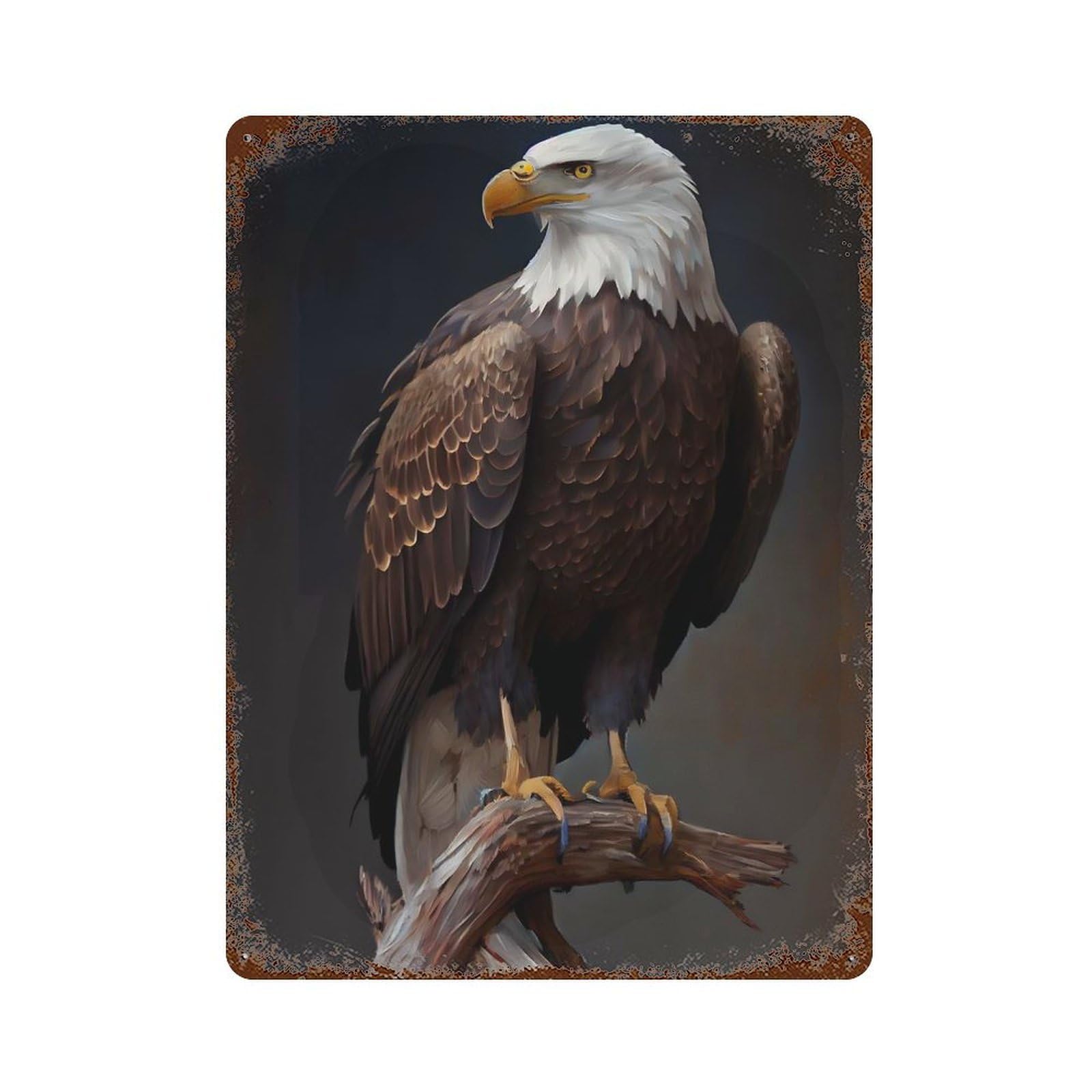 American Bald Eagle 15.7"x11.8" Rust Effect Tin Sign, Decorative Metal Wall Art for Garage, Bar And Workshop Decor