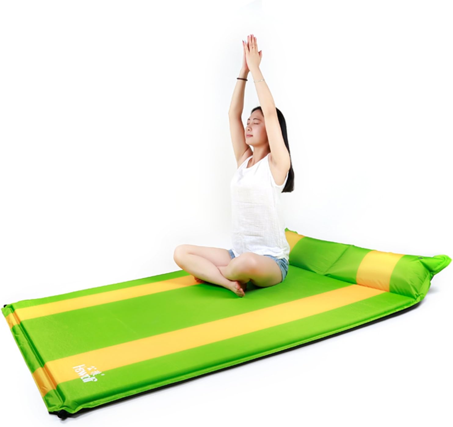 Hewolf Double Sleeping Pad Self Inflating - 3cm Thick Portable Camping Mattress with Pillow 75" × 51" Foam Pads 5.6lbs