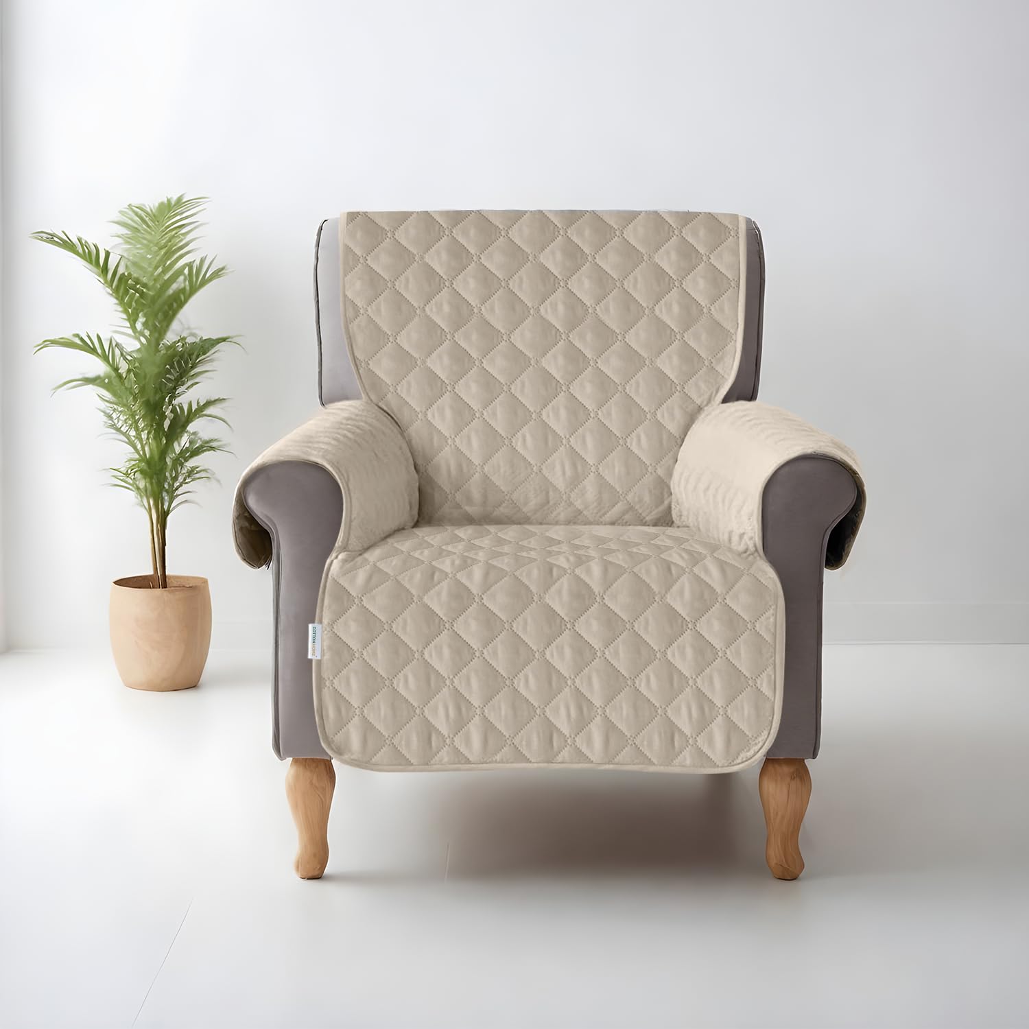 Cotton Home Premium Sofa Ultrasonic Quilted Protector Beige Soft Microfiber 1 Seater Sofa Couch Cover Comfortable Waterproof Breathable Durable Relaxing Seating Experience Machine Washable (170x57cm)