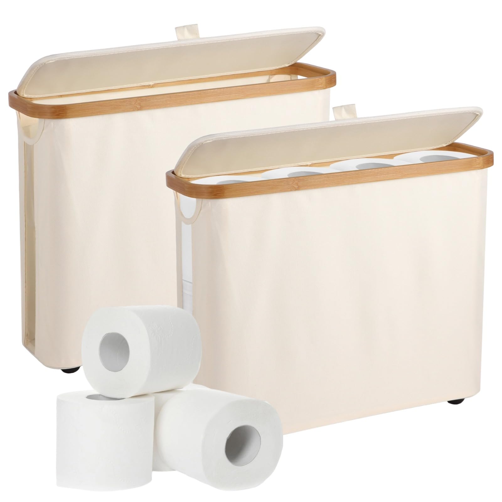 Cesta de almacenamiento de papel higiénico OMISTAR de bambú con tapa