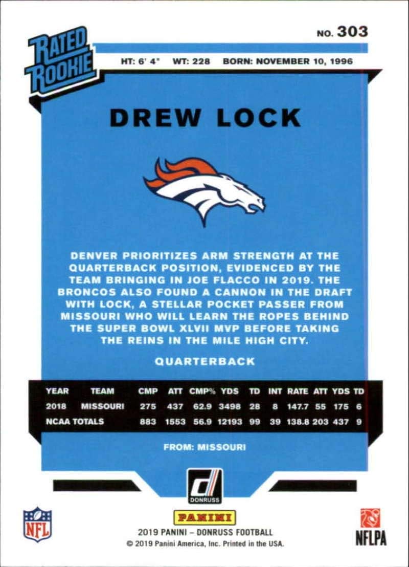 2019 Donruss Football #303 Drew Lock RC Rookie Denver Broncos RR Official Panini NFL Trading Card