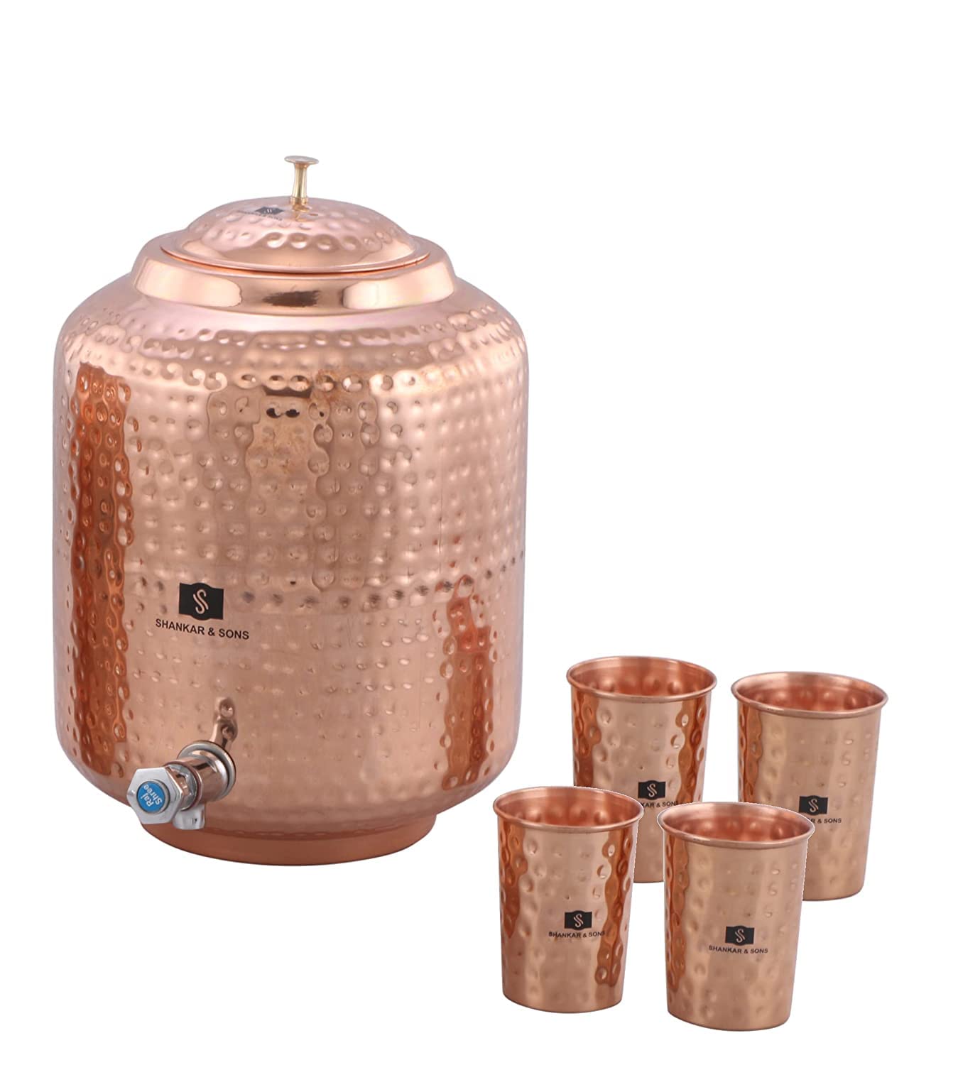 See full amazon price history chart for Shankar and Sons 11 Liter Hammered Copper Water Dispenser Matka Tank Pot Container for Water Storage with 4 Glasses,Capacity- 11000 ML Shankar and Sons 11 Liter Hammered Copper Water Dispenser Matka Tank Pot Container for Water Storage with 4 Glasses,Capacity- 11000 ML (B09LQVM1P4) Amazon Price History, Amazon Price Tracker