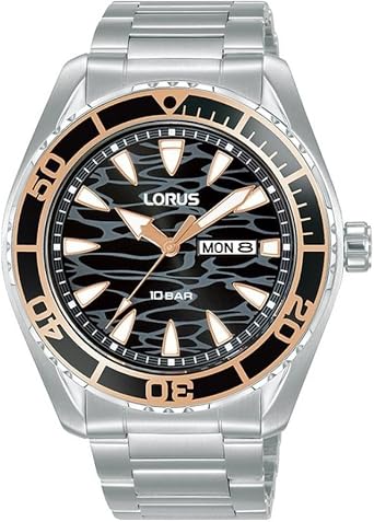 Lorus Men's Analogue Quartz Watch with Stainless Steel Strap, Silver/Blue