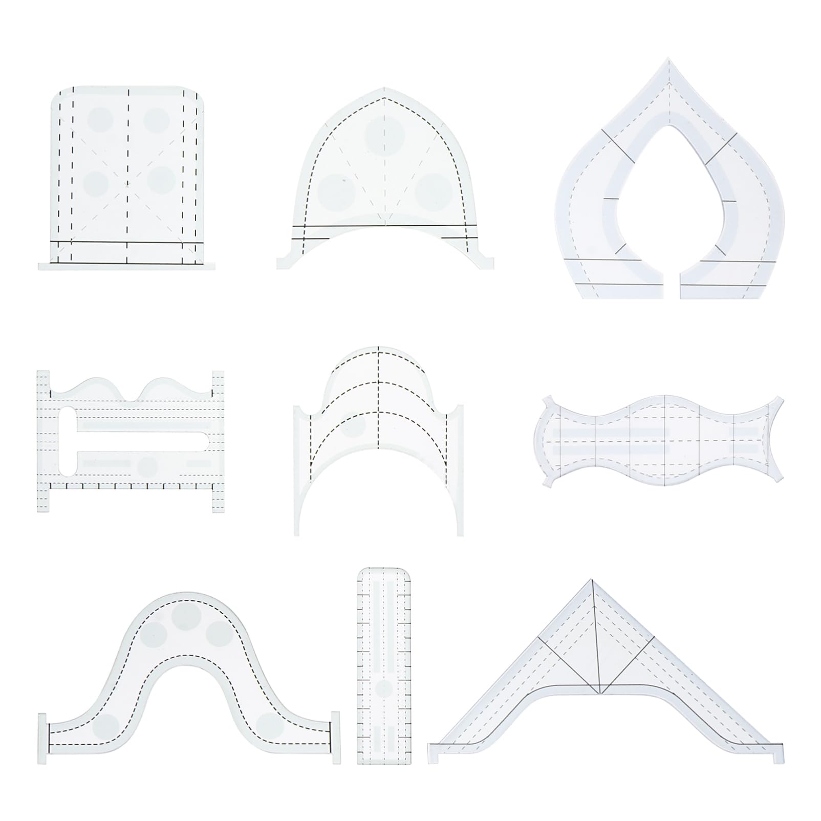 Righello Patchwork Acrilico 9 Pezzi, Template per Cucito | Set 9 Pezzi, Pratico per Quilting e Patchwork Fai da Te, Supporto per Lavorazioni Creative