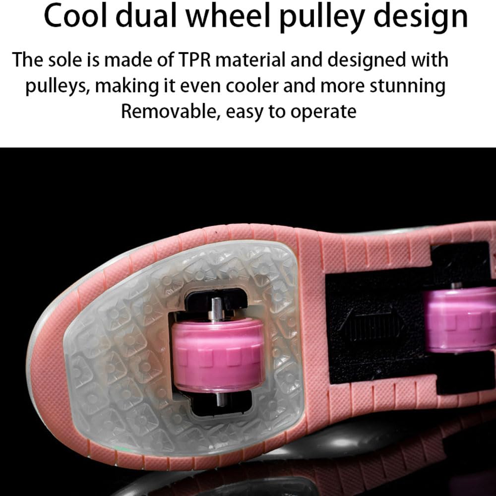 Wrotki dziecięce wrotki, LED z świecącymi kółkami, unisex, dla chłopców, dziewcząt, sportowe trampki ze zdejmowanymi kółkami, ładowalne, tryb 2 w 1, jazda na łyżwach