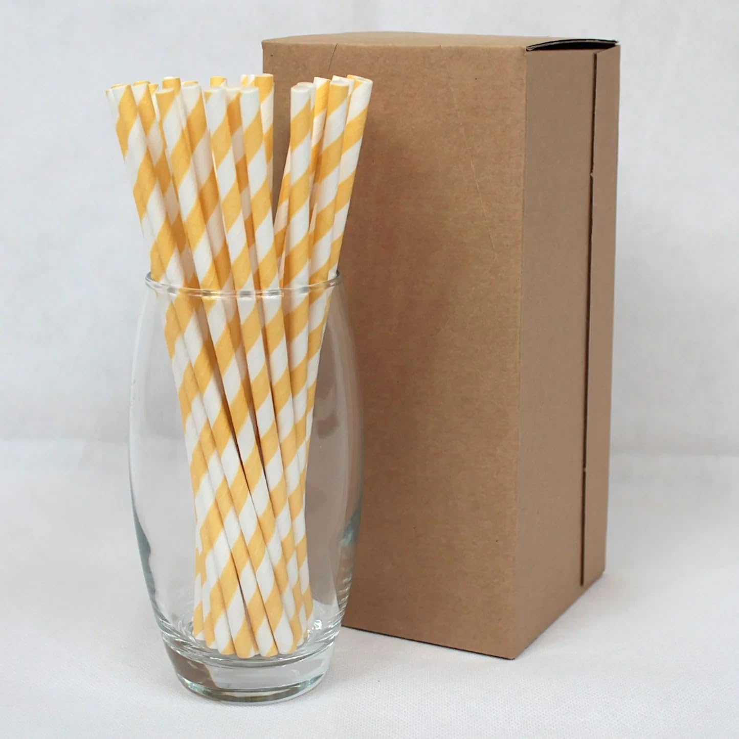 Yellow & White Striped Paper Straws 6mm x 200mm (8") - Pack Size 500 - Food Safe/PFAS Free/Biodegradable/Suitable for All Occasions