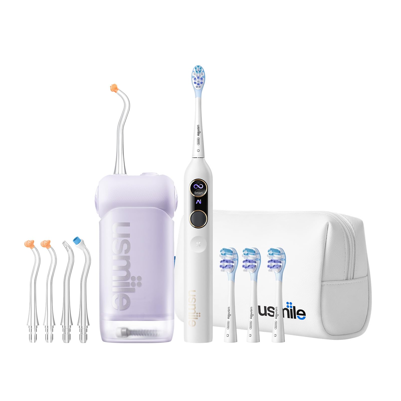 5-in-1 Bundle usmile C10 Portable Water Flosser Purple Y10 PRO Smart Electric Toothbrush White S-Type Nozzles Replacement Brush
