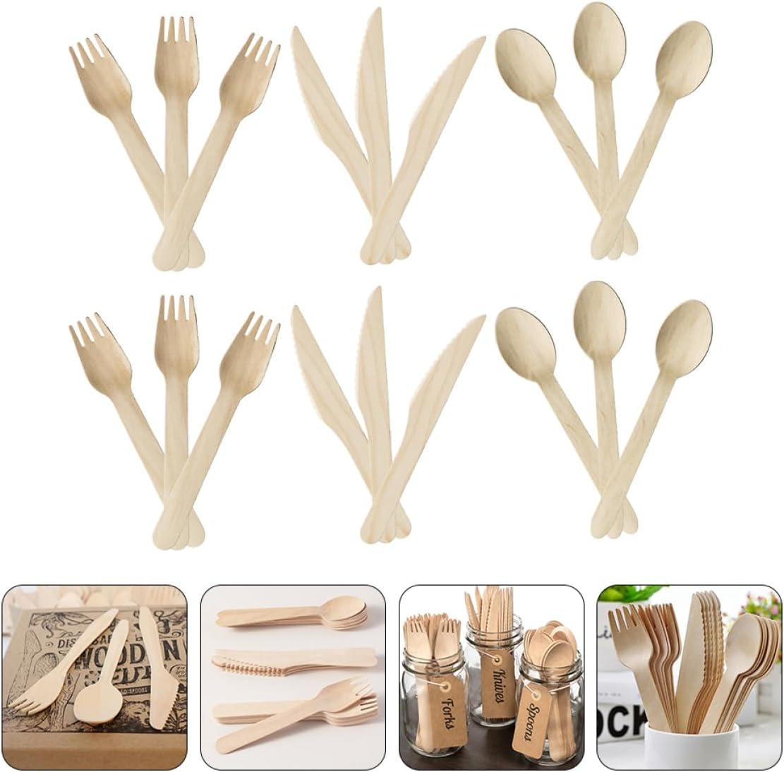 18Pcs Wooden Disposable Cutlery Set Spoons Knives and Forks for Parties Weddings Birthdays Family Gatherings Convenient and Elegant Tableware