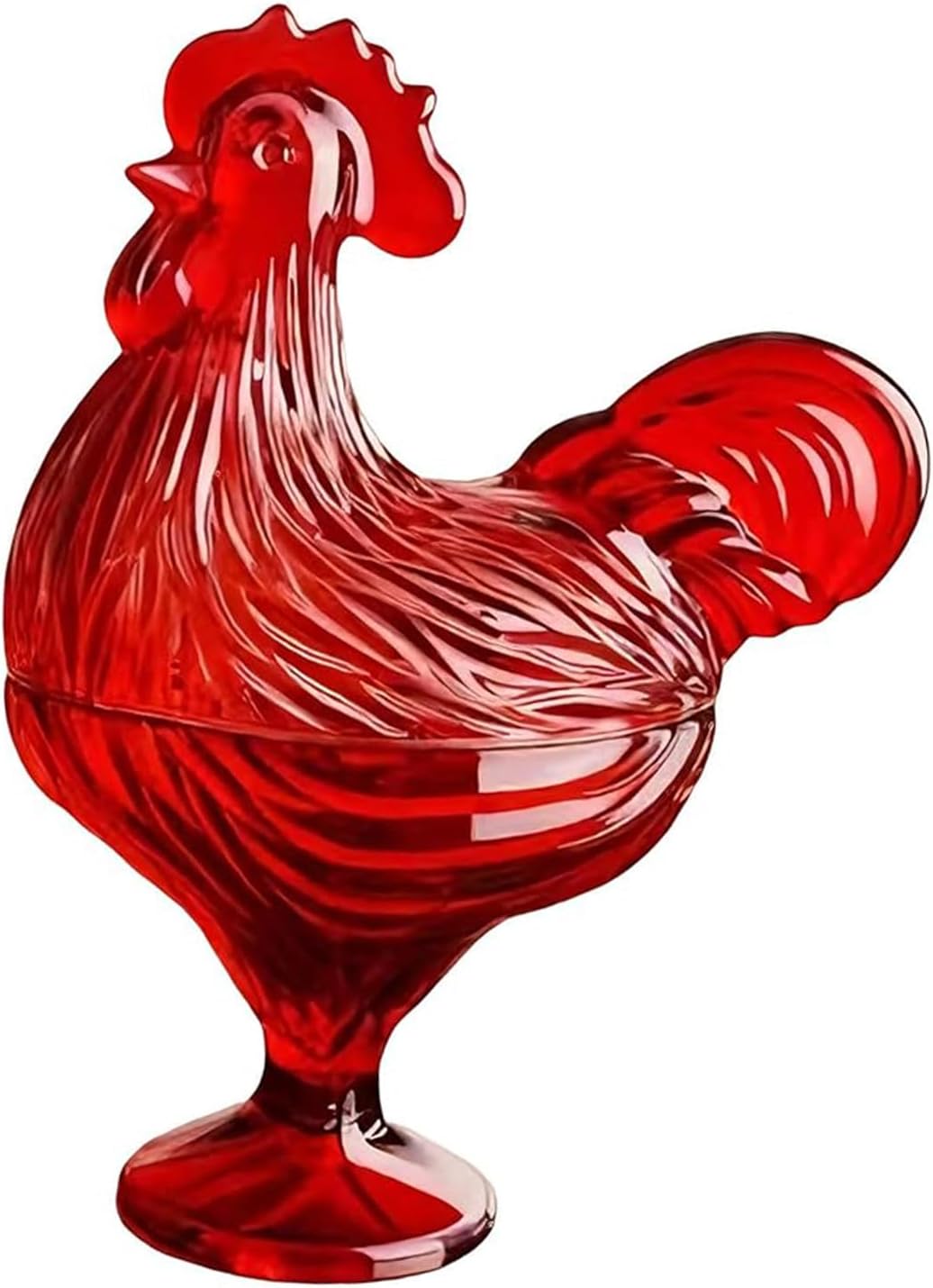 Glasses Hen on Nest Candy Dish with Lid, Large Pedestal Rooster Glass Candy Bowl, Pastoral Candy Bowl with Lid, Hen on Nest, Creative Chicken Fruit Plate & Egg Tray Server,B