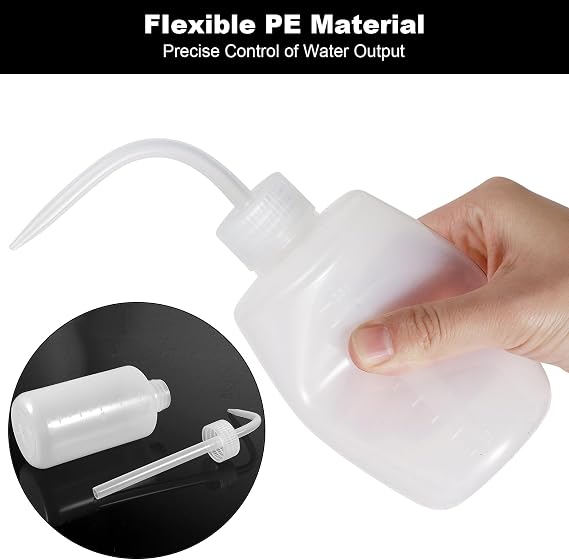 3Pcs Wash Bottle 500ml 150ml 250ml, Plastic Lab Wash Bottles, Tattoo Wash Bottles with Scale Labels, Squeeze Bottle No Spill Bend Mouth Watering Cans for Eyelash Cleaning, Plant Watering