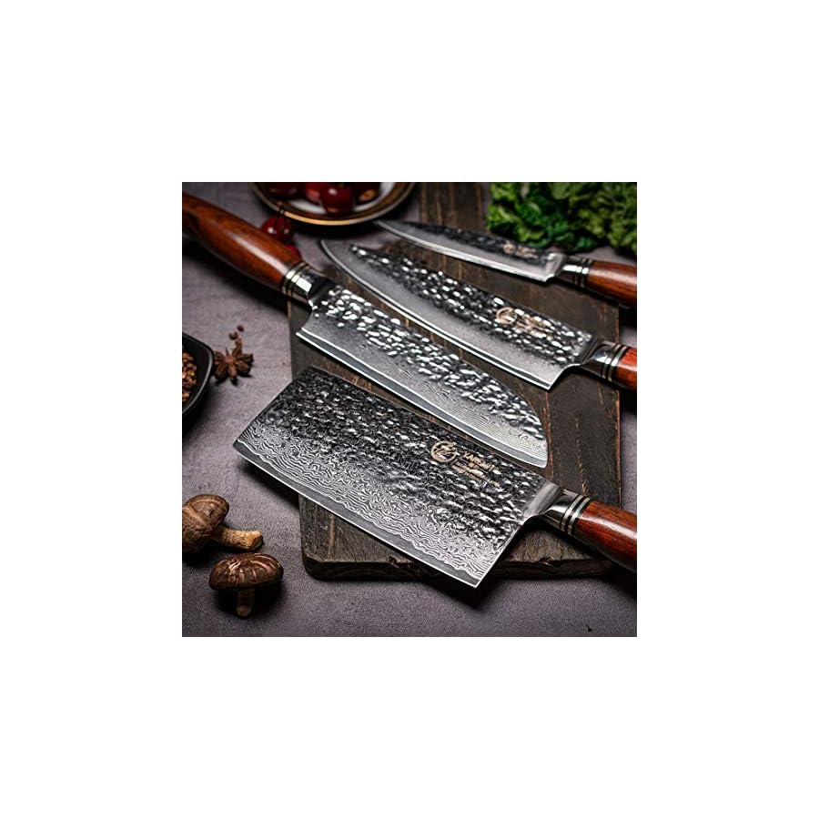 YARENH-Damascus-Kitchen-Knife-Set-with-Cleaver-4-Pcs-73-Layers-Japanese-High-Carbon-Stainless-Steel-Full-Tang-Natural-Dalbergia-Wood-Handle-Professional-Chef-Knife-Set YARENH Kitchen Knife Set with Cleaver 4 Pcs, 73 Layers Damascus High Carbon Stainless Steel, Full Tang Natural Sandalwood Handle, Professional Chef Knife