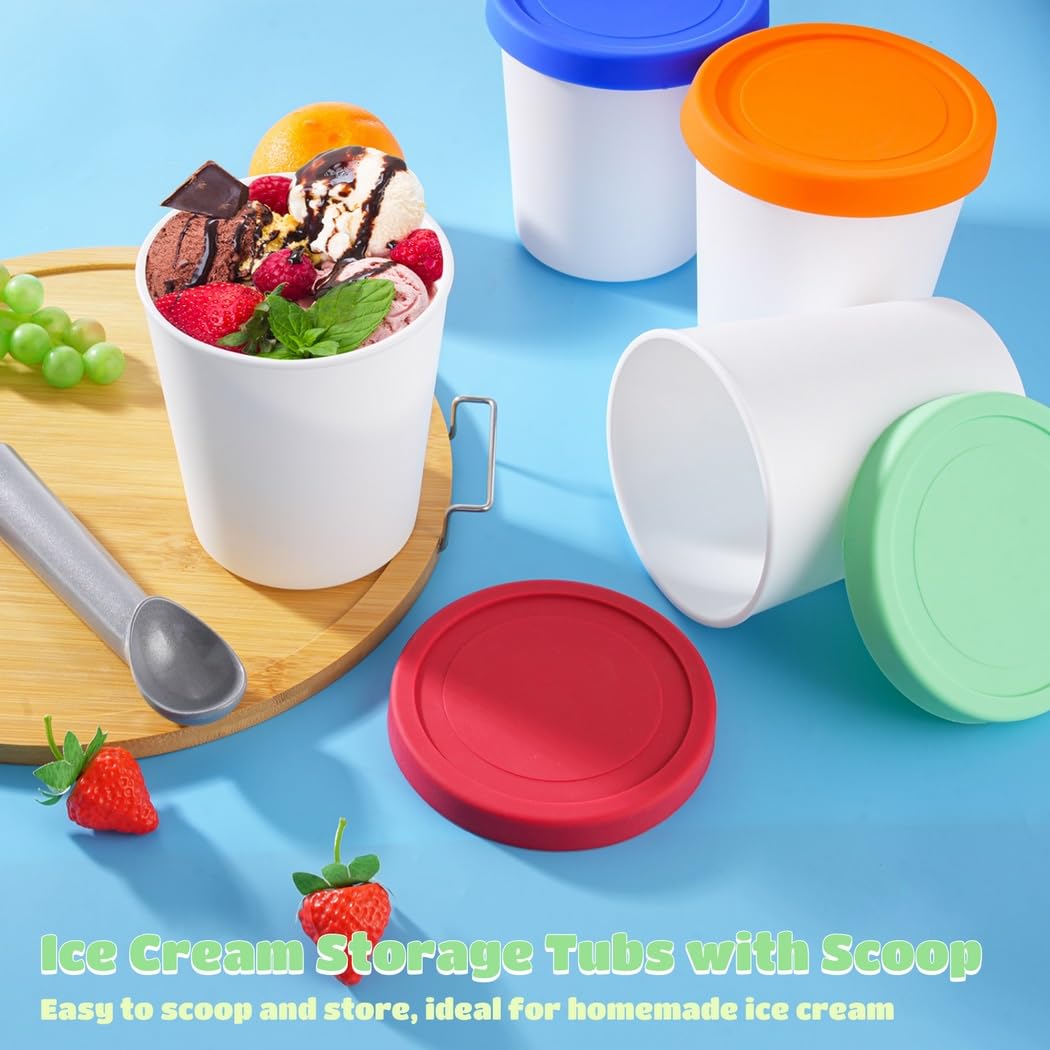 Set di 4 vaschette per gelato con coperchio e paletta, contenitori da 1 litro per sorbetto e dolcetti fatti in casa, riutilizzabili e lavabili in lavastoviglie