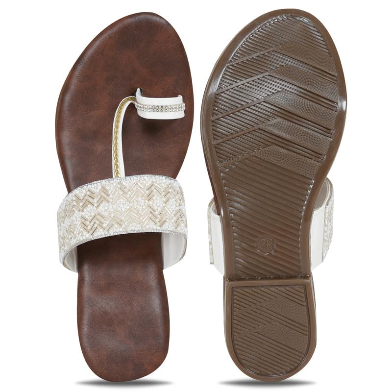 Image of DFR Flip Flops for Women Daily Use Comfortable Ethnic Embroidered Girls Slippers flipflops chappals