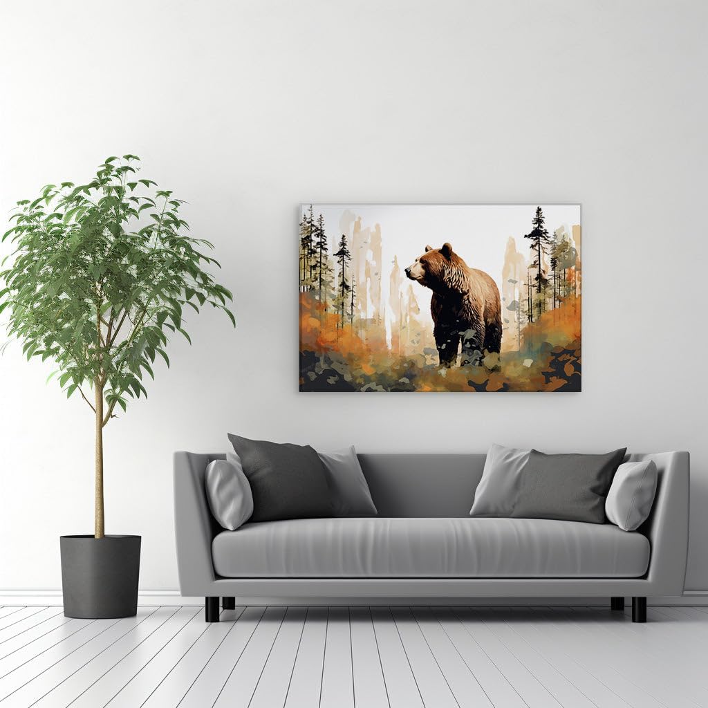 Canvas for Living room. Whispers of the Wild: A Dreamy Encounter with the Mystic Brown Bear, 27 x 18 inch Canvas Wall Art - Ready to Hang