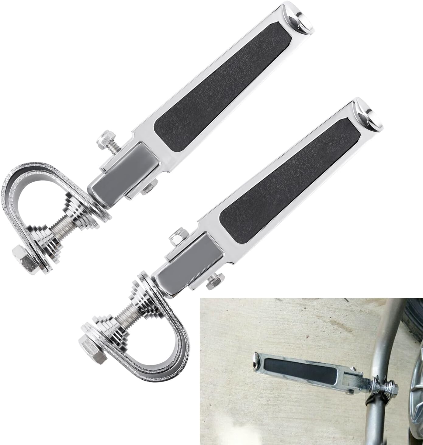 Oumurs Footpegs Footpeg U clamp Compatible with 1 inch- 1.25 Inches 1 1/4 Inches Engine Guard U-Clamp Footpegs Compatible with Harley Bad Boy Heritage Softail FLST…