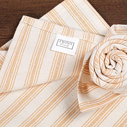 Twiny Threads Stripe Cloth Napkins 100% Cotton 18" X 18" Set Of 12 Rustic Farmhouse Napkin Washable Hotel Quality Dinner Napkins For Home, Restaurant, Wedding - Mustard Yellow #TOP6