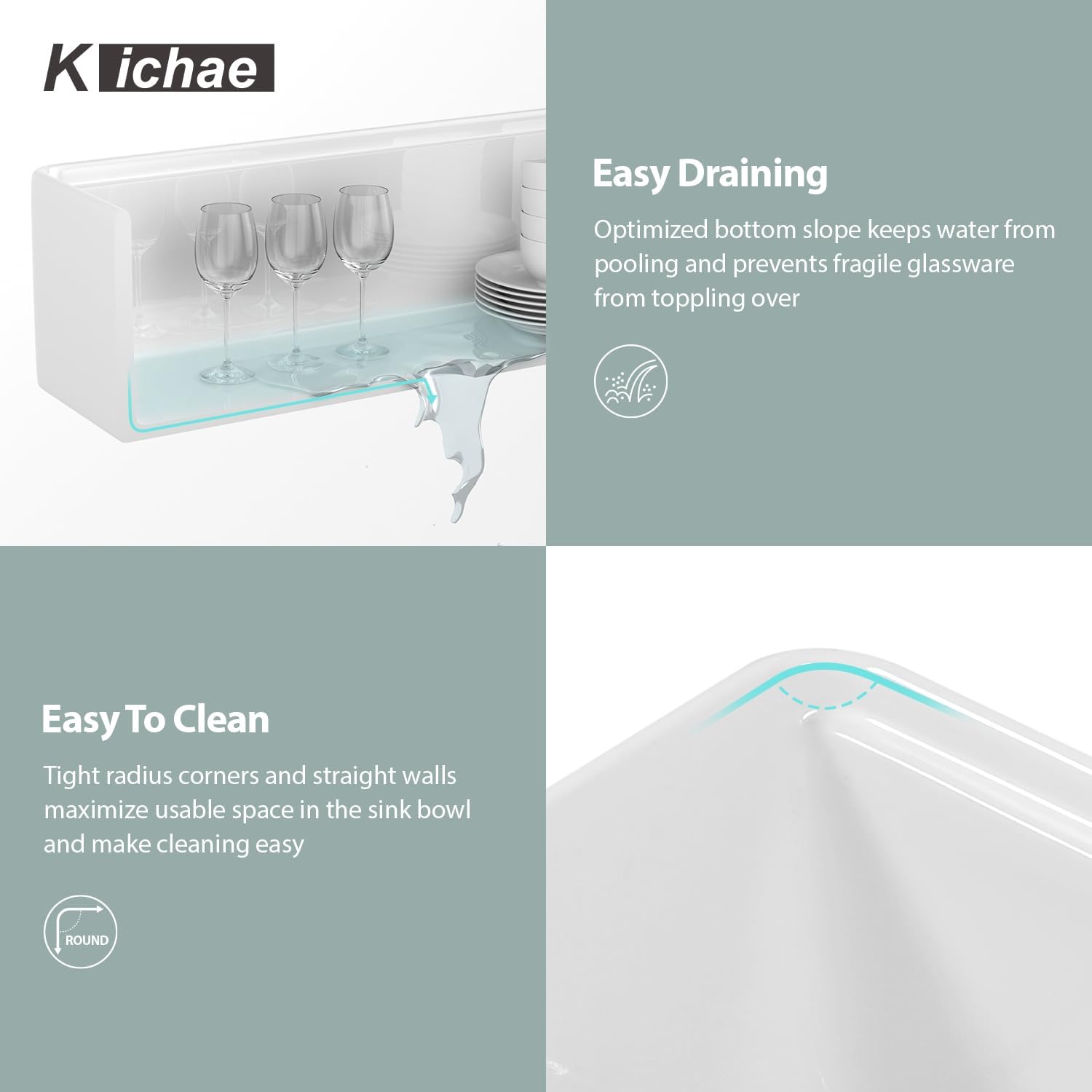 Kichae Lavello da cucina in porcellana refrattaria, 83 cm, colore: bianco