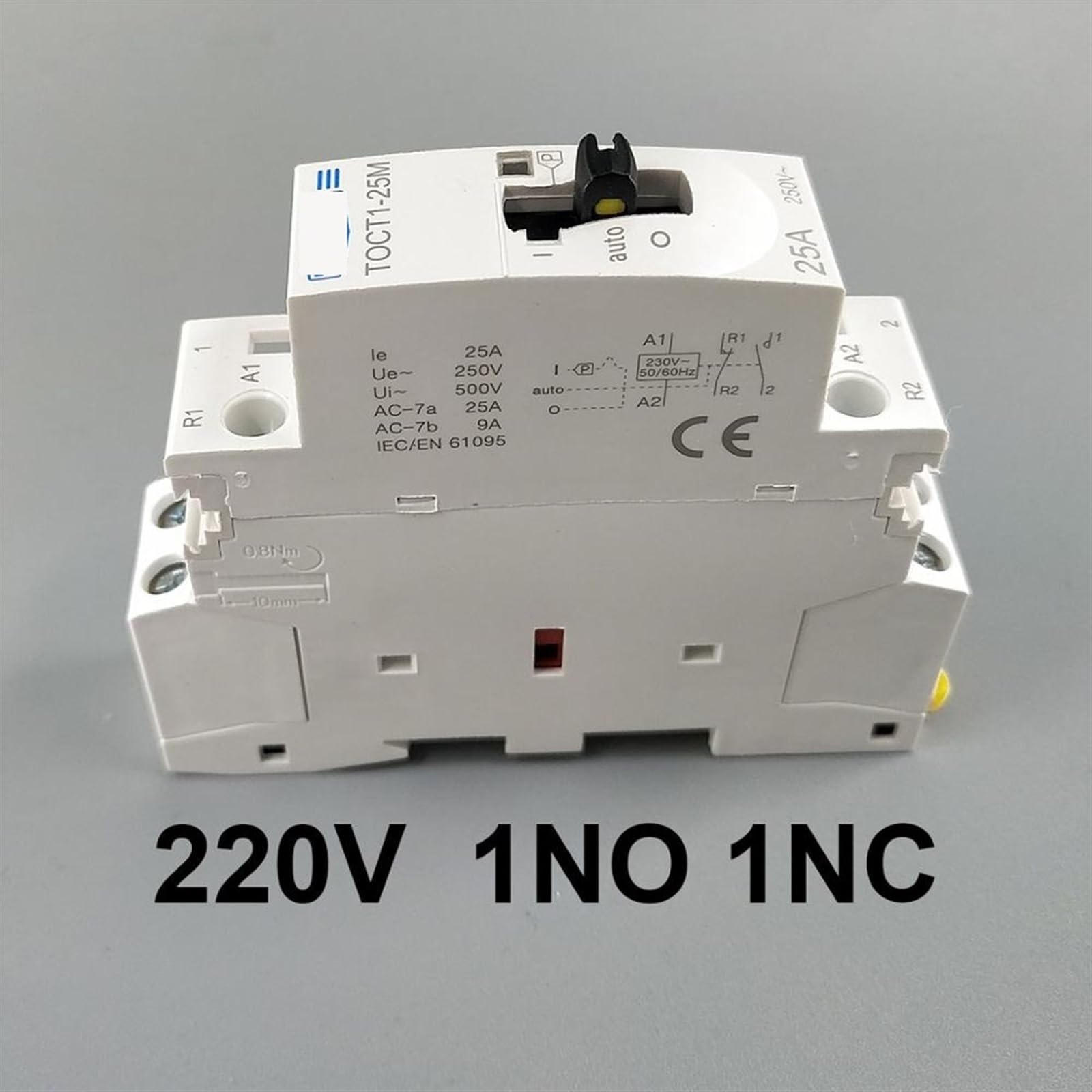 Stycznik modułowy AC do użytku domowego na szynie DIN 2P 25A 220V/230V 50/60 Hz z ręcznym przełącznikiem sterującym 2NO lub 1NO 1NC lub 2NC 1 szt. (1NO 1NC)