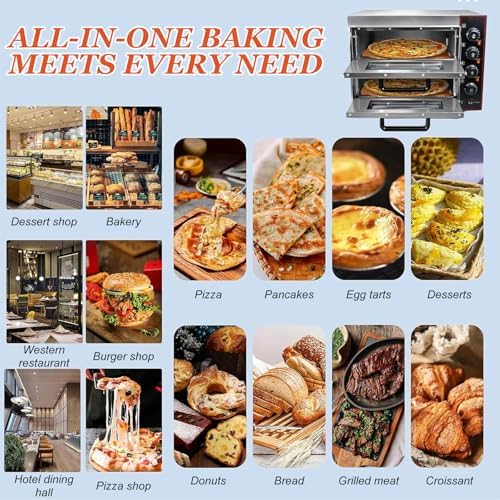 16" Indoor Double Decker Countertop Oven,Electric Pizza Oven,with 60-Minute Timer and 3 Heat Tubes, for Home and Restaurant