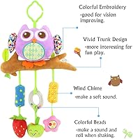 Vista 2 de daisy's dream Juguetes de cochecito de bebé con diseño de búho para bebé, juguetes de peluche colgantes con carillón de viento y chirrido para cuna