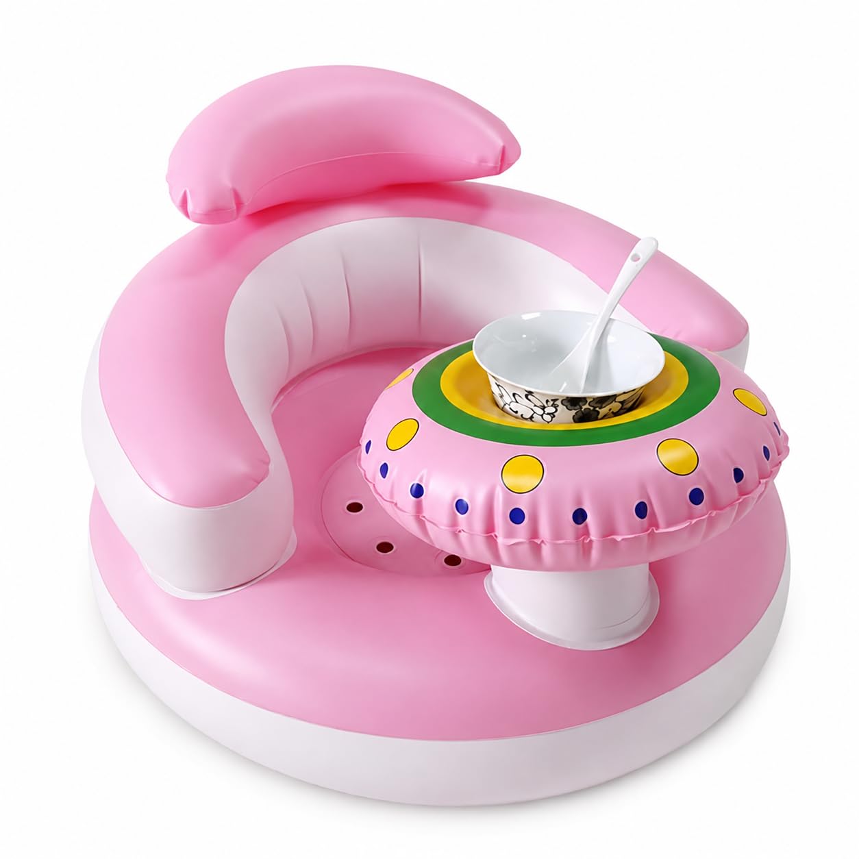 Inflatable Baby Seat with Built-in Air Pump, Portable Infant Support Chair for Learning to Sit, Lightweight Travel Seat for Indoor & Outdoor Use Pink-image-6