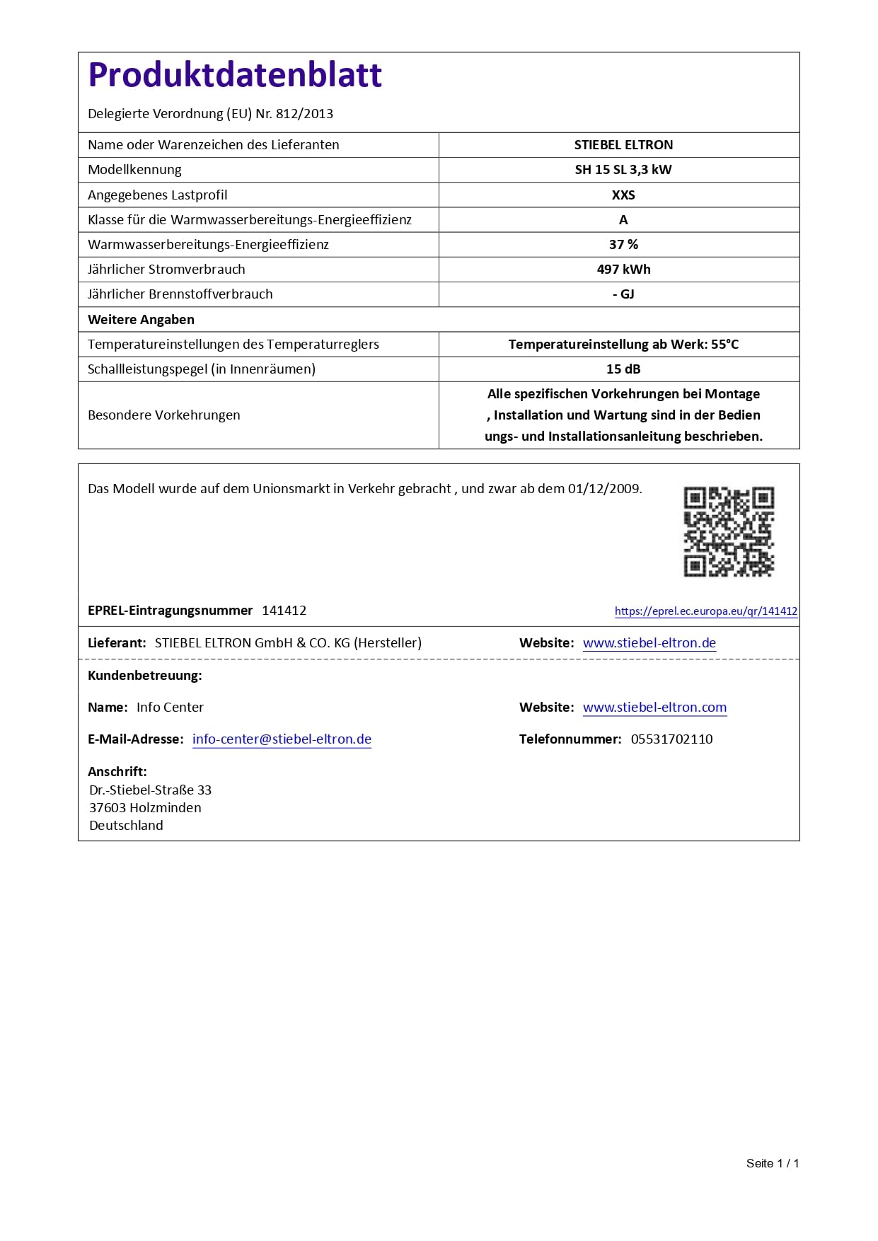 Stiebel Eltron SH 15 SL Chauffe-eau 3,3 kW