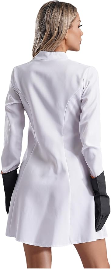 Costume De Scientifique Fou Pour Femmes, Manteau Et Accessoires De Laboratoire Scientifique, Costume D'Halloween D'expert En Sciences, Taille XL, Blanc