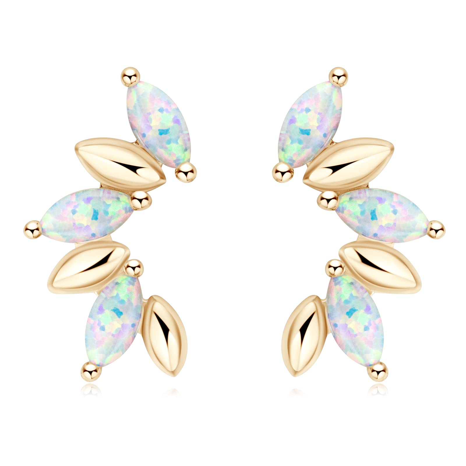 YUNKAIOpal Stud Earrings for Women, Sterling Silver Hypoallergenic, Birthstone Marquise/Oval/Round Cut, Christmas Birthday Gifts for Women