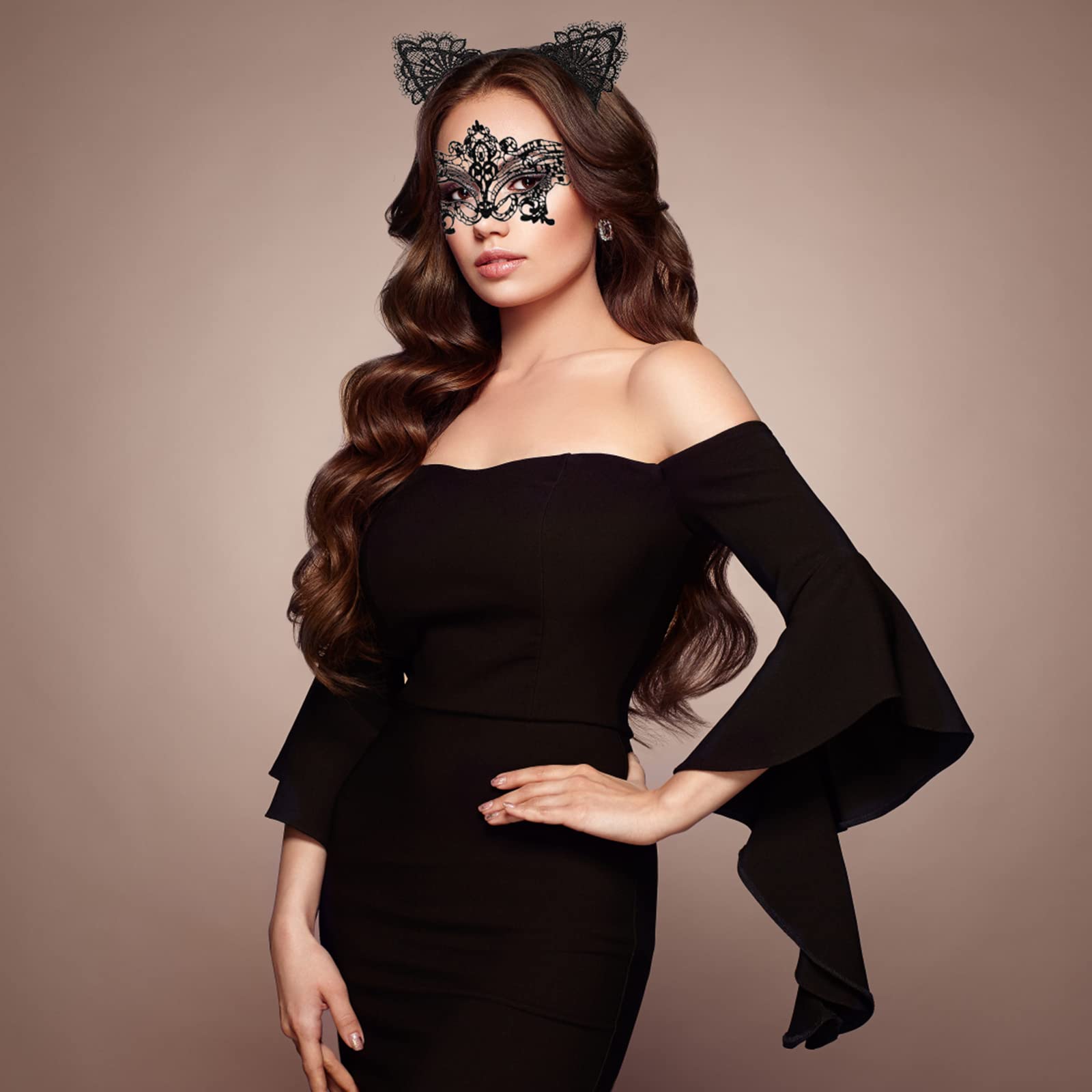 Katzenkostüm Set Für Damen – Mit Haarreif, Spitzenmaske & Schwanz Für Halloween & Mottopartys