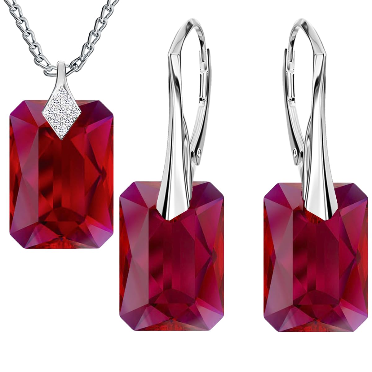 Modeschmuck Silberne Hängende Ohrringe und Halskette Schmuckset Silber 925 Geschenk für Freundin Damen und Mädchen Premium Schmuck Set für Damen